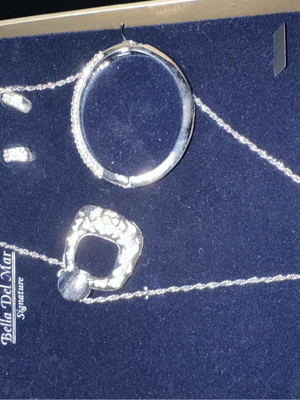 Bella D. Silver Textured Square Pendant Necklace with Hoop Earring